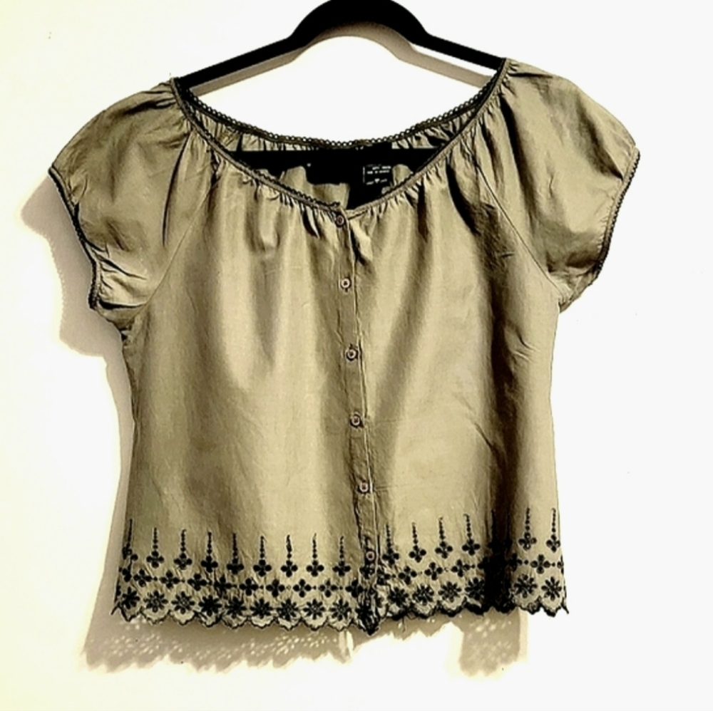 Vintage Olive Green Puff Sleeve Top NY&CO New York and company